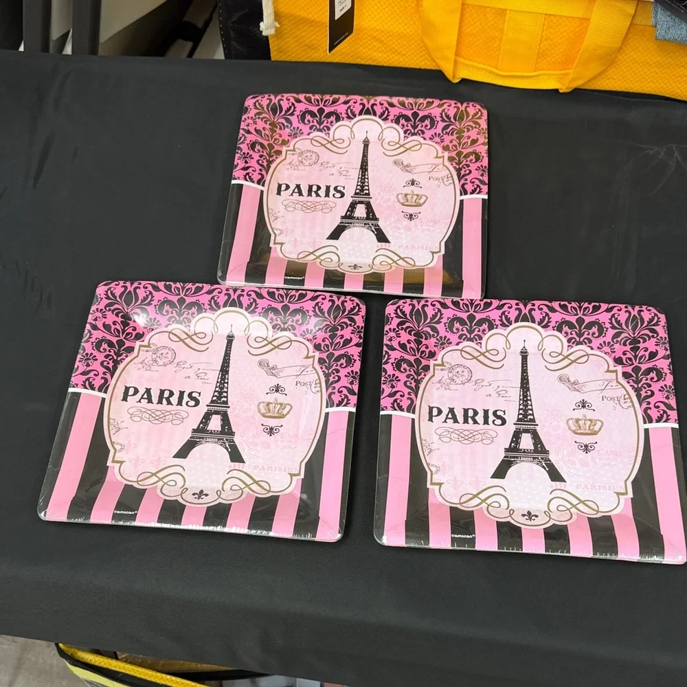 Amscan Paris Themed Pink Party Plates bundle Teller 10 1/4 inch 26cm 24 count